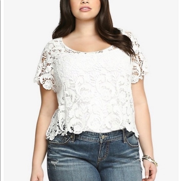 torrid Tops - White Crochet Lace Crop Top, Size 3X